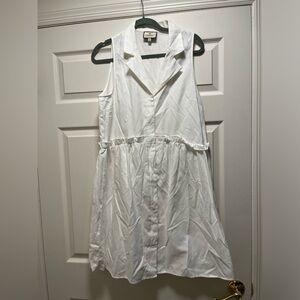 XL Tuckernuck Oxford White Sleeveless Royal Shirt Dress Ruffle Pockets